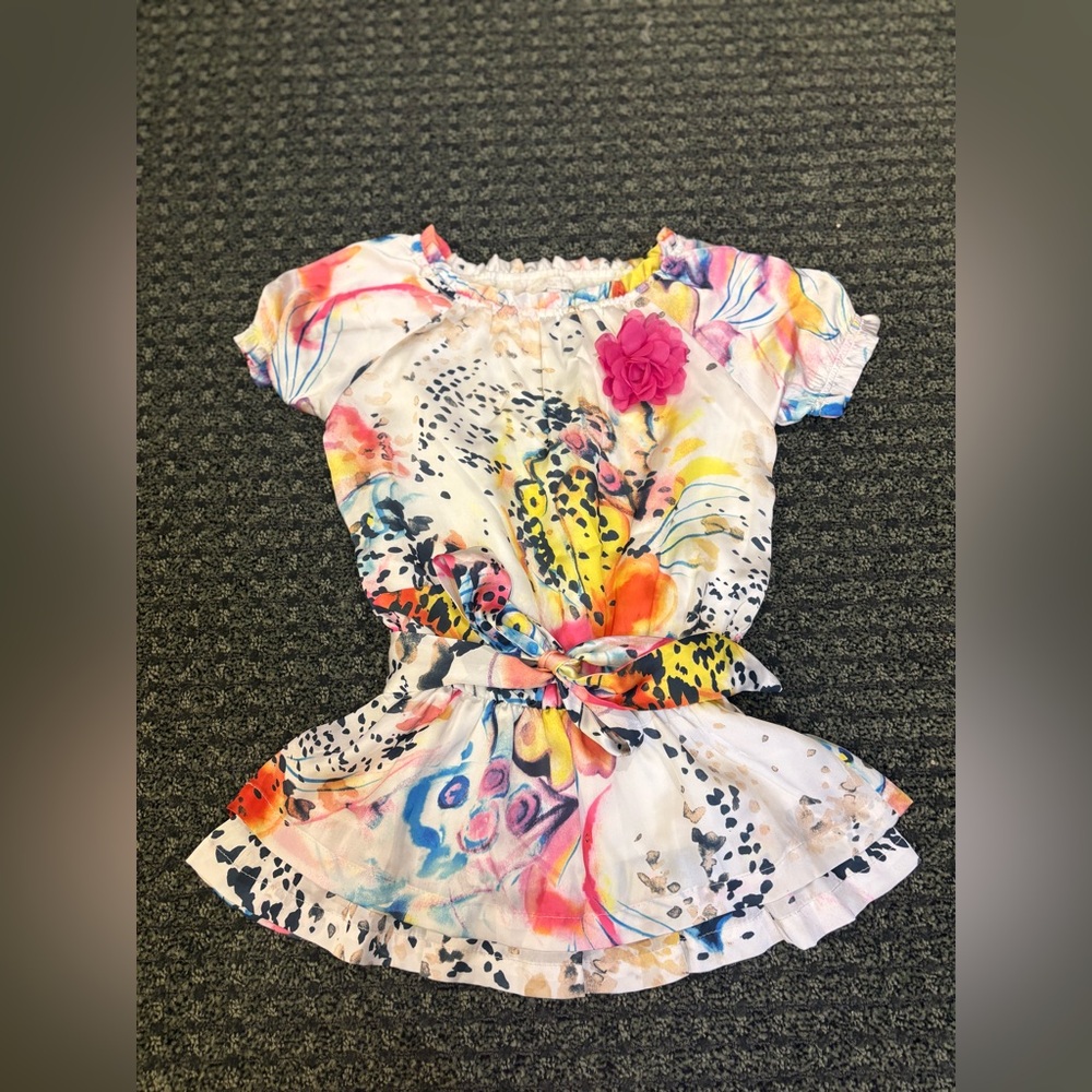 Silvian Heach Kids Girls Colorful Abstract Print Dress Tie Waist Size 2